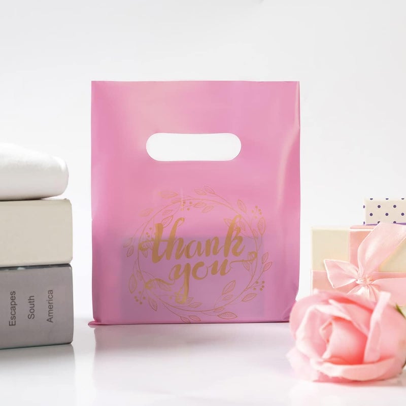 Wishop 100 Pieces Pink Thank You Merchandise Bags Party Gift Bags Candy Bags for Boutique, Retail, Gift Bags, Clothes, Party Favors (Pink/Gold, 6.3x7.9 Inches) - Image 5